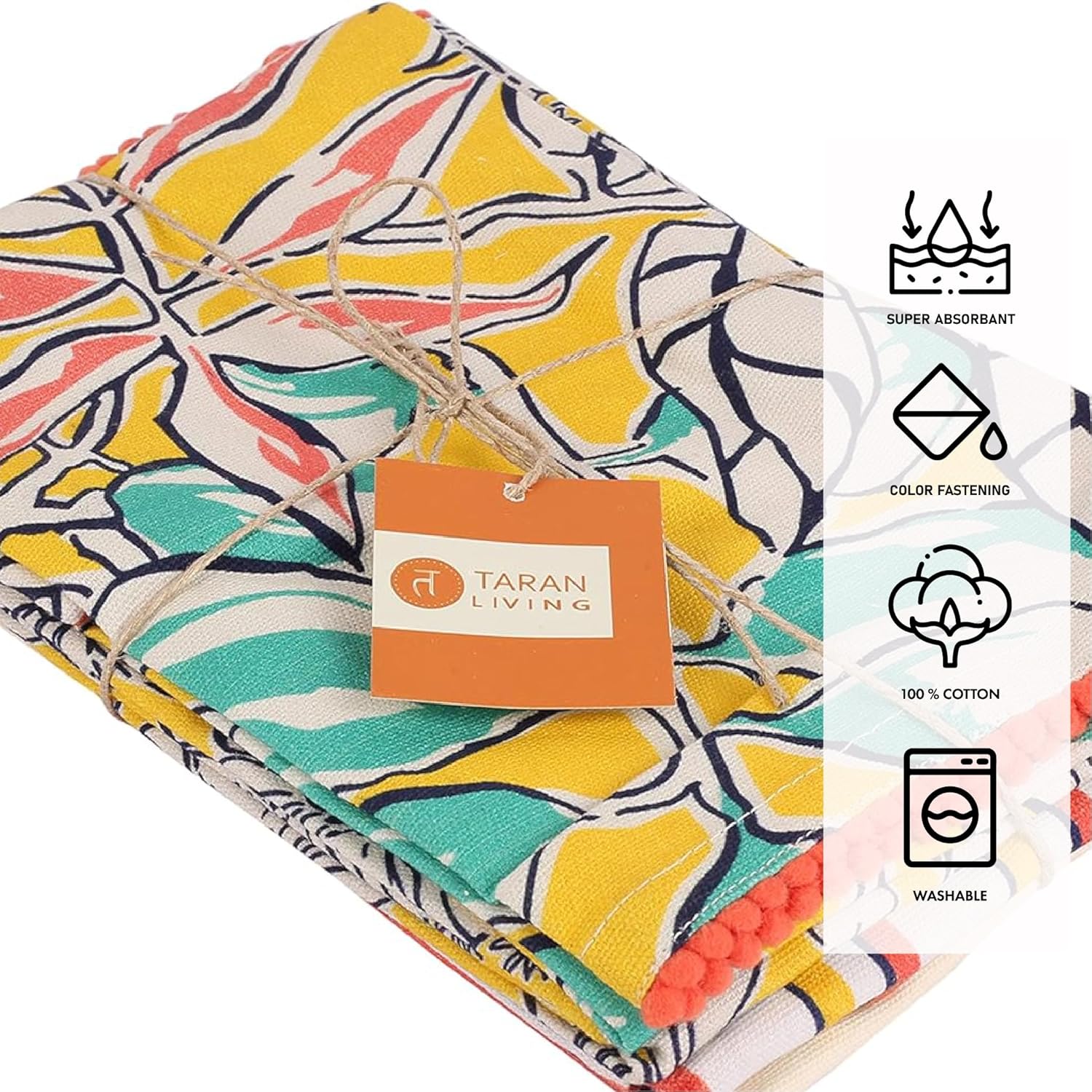 TARAN LIVING Printed Cotton Kitchen Towels – Set of 4 Soft & Absorbent Dish Towels with Hanging Loops (18x28 in) - Image 4