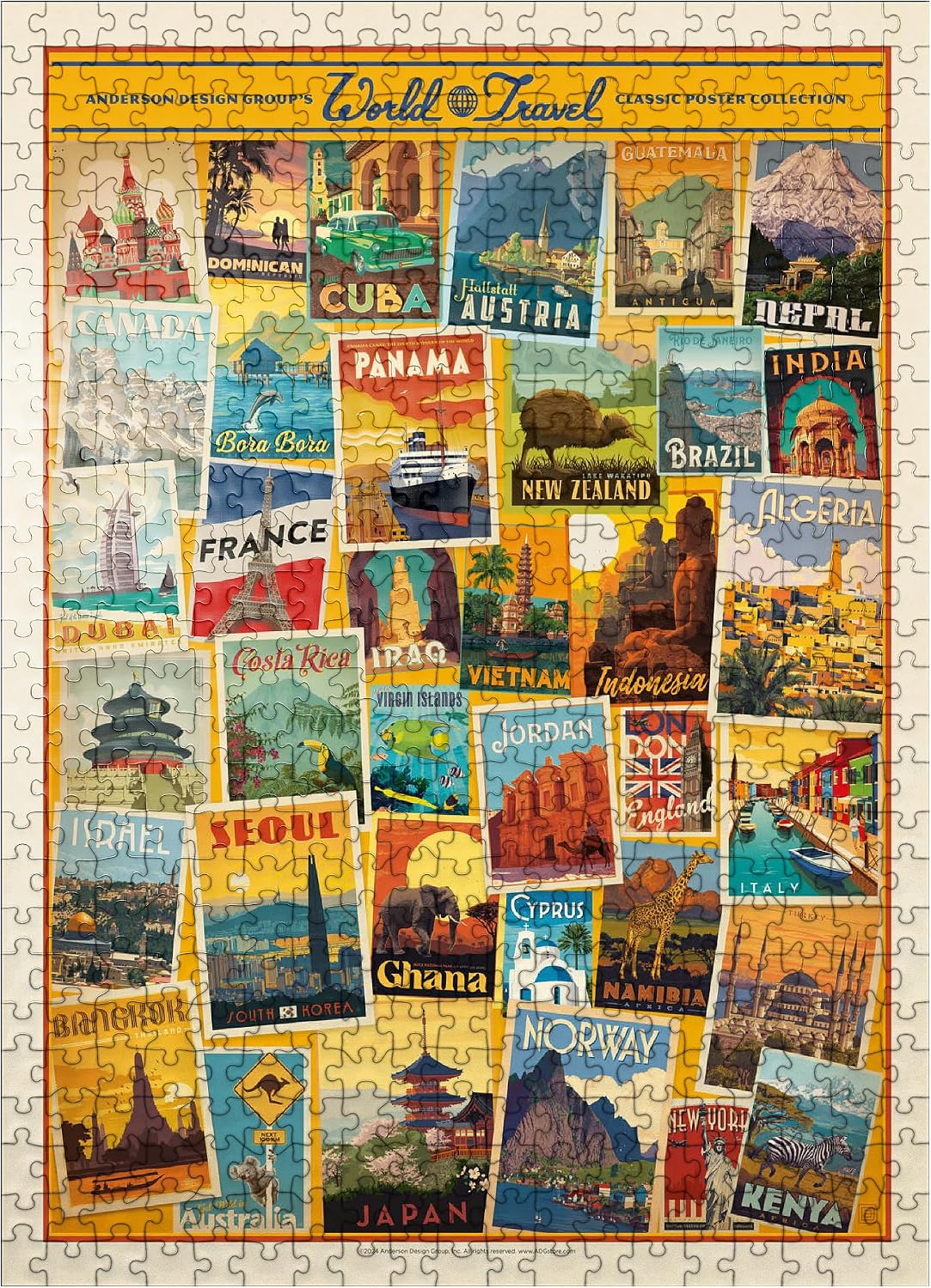 MyPuzzle World Travel: Collage Print, Vintage Poster - Premium 100 Piece Jigsaw Puzzle for Adults