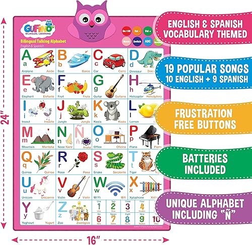 Miniatura 18 de Gufino Tabla de pared del alfabeto - Juguetes bilingües con botones táctiles interactivos para aprendizaje independiente y guiado - Ideal