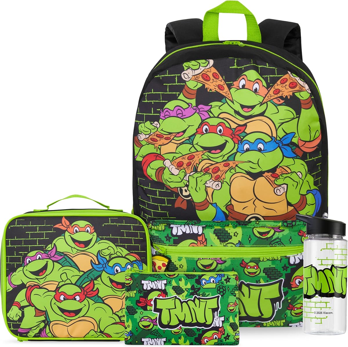 Get Trend Teenage Mutant Ninja Turtles Boys Backpack Set 4 Pc with Insulated Lunch Bag, Pencil Case & BPA Free Water Bottle for School, Gifts for Boys (Multi TMNT)