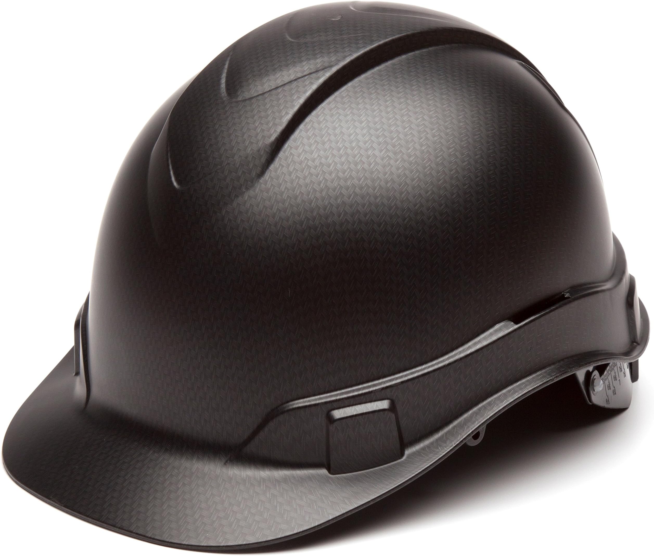 Pyramex Ridgeline Cap Style Hard Hat, 4-Point Ratchet Suspension, Black Graphite Pattern