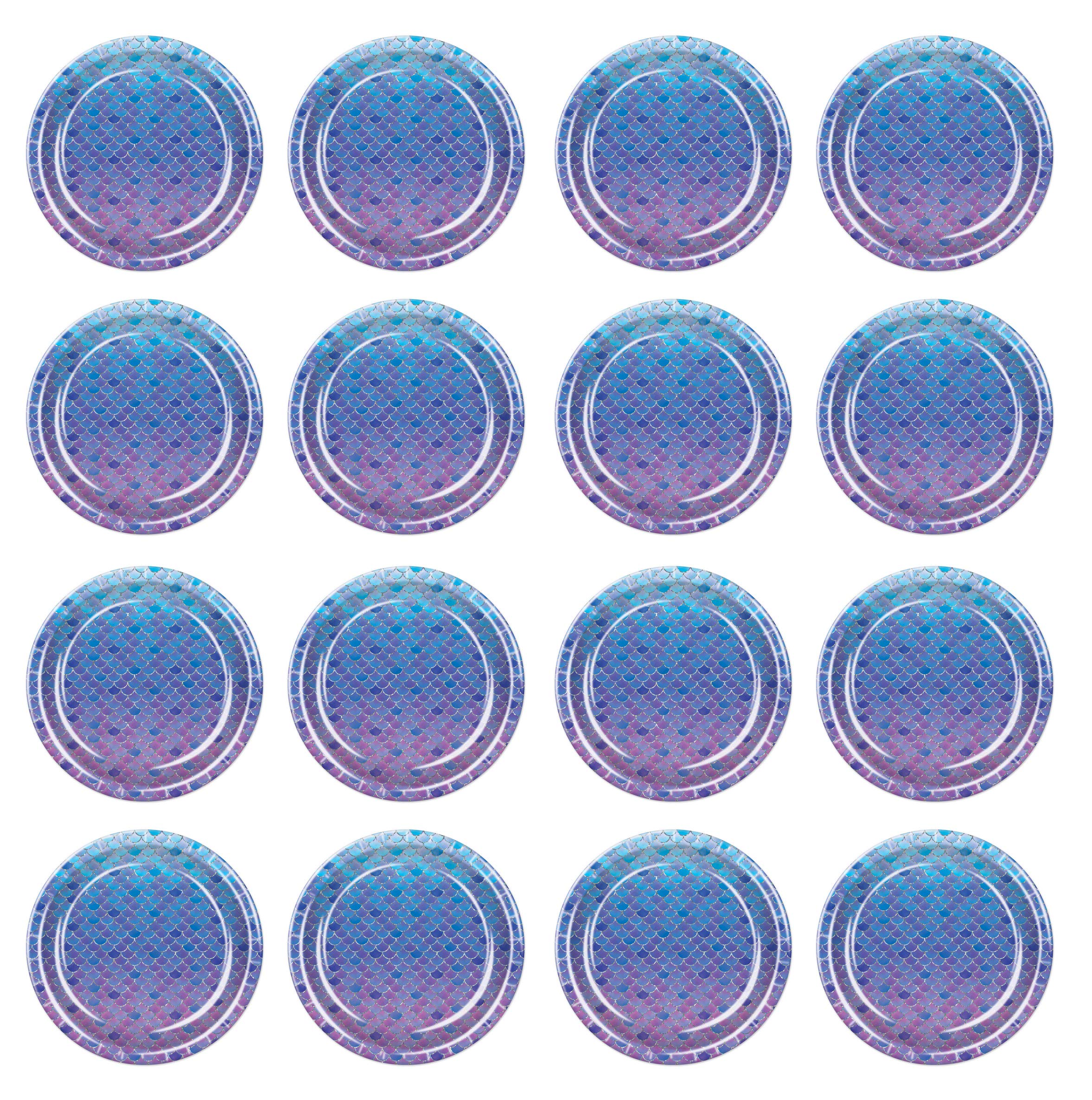 Assiettes en carton écailles de sirène violet rose bleu 22,9 cm Beistle x16