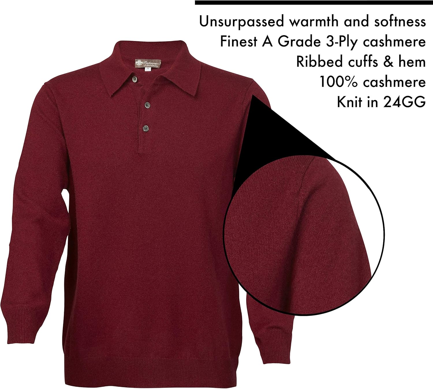 Cashmere Boutique 100% Pure Cashmere Polo Pullover Sweater for Men – Polo Neck, Long Sleeve, Lightweight, Soft & Warm Sweater - Image 6