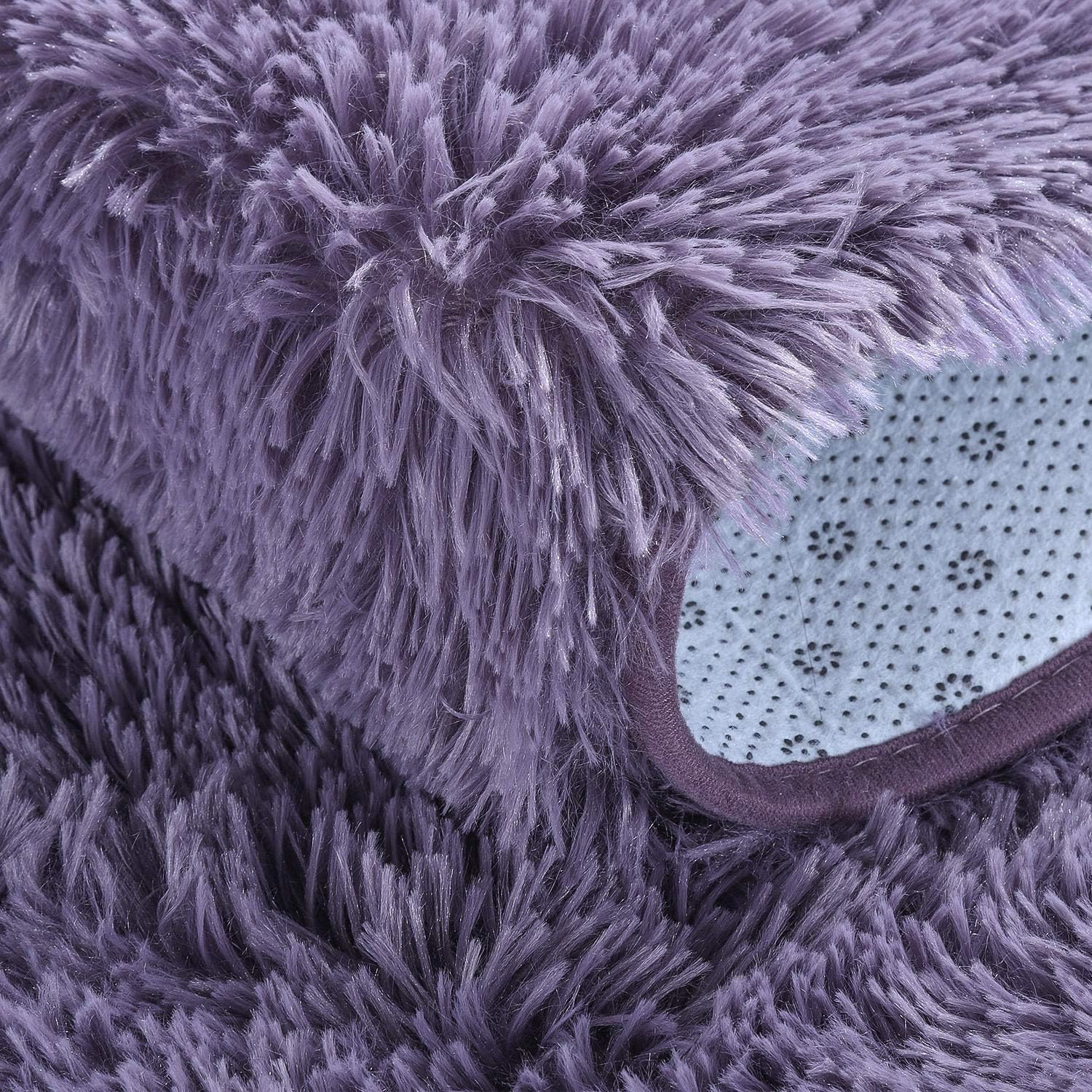junovo Ultra Soft Washable Shaggy Rug - Non-Slip Oval Carpet for Nursery, Kids Bedroom & Home Decor (2.6x5.3ft Gray-Purple) | Plush Fluffy Floor Mat for Cozy Living Spaces