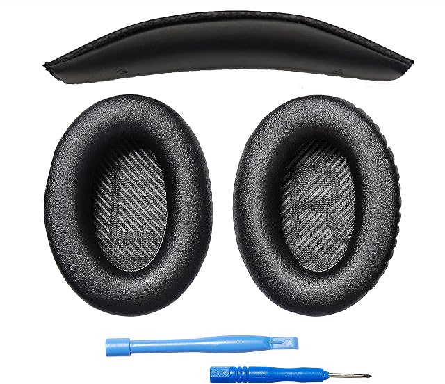 Replacement QC35 / QC35 ii earpads and QC35 Headband / QC35 ii Headband V3 pad Cushion Compatible with Bose QuietComfort 35 (QC35) and Bose QuietComfort 35 ii (QC35 ii) Headphones (Black)