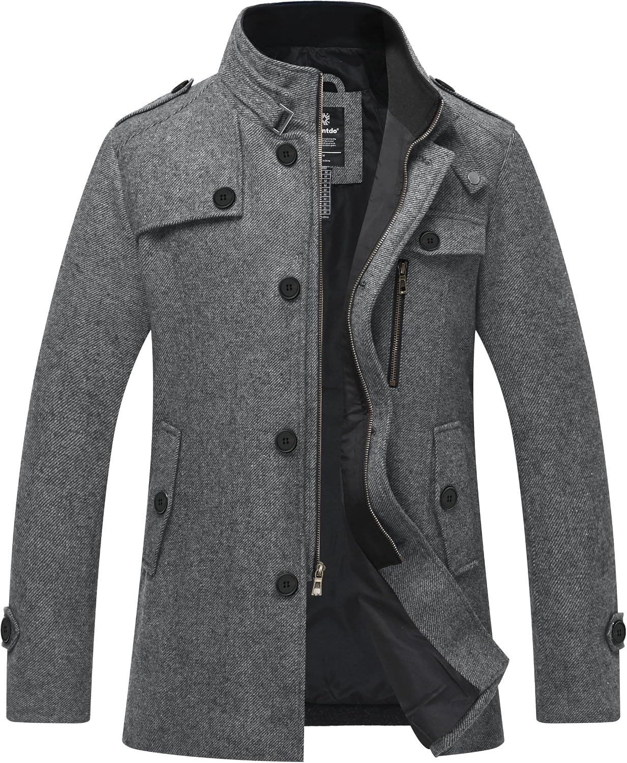 wantdo Men's Wool Blend Jacket Stand Collar Windproof Pea Coat