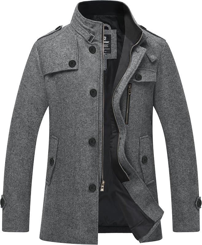 Men's Wool Blend Jacket Stand Collar Windproof Pea Coat | Winter Business Peacoat,Regular or Thick Options,Adjustable Cuffs,Mid-Length,Daily Casual Wear,Heavy Duty