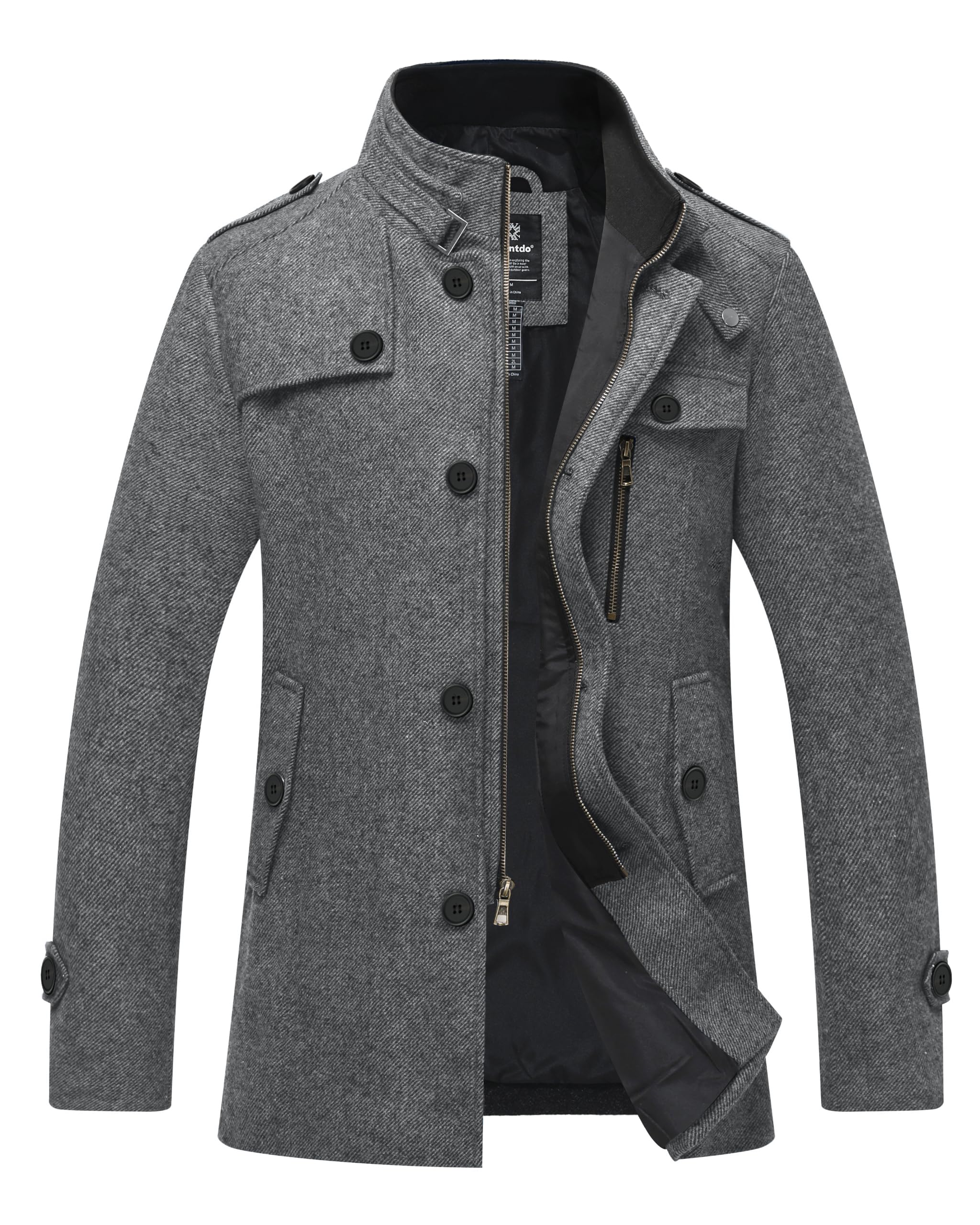 wantdo Men's Wool Blend Jacket Stand Collar Windproof Pea Coat-picture-21