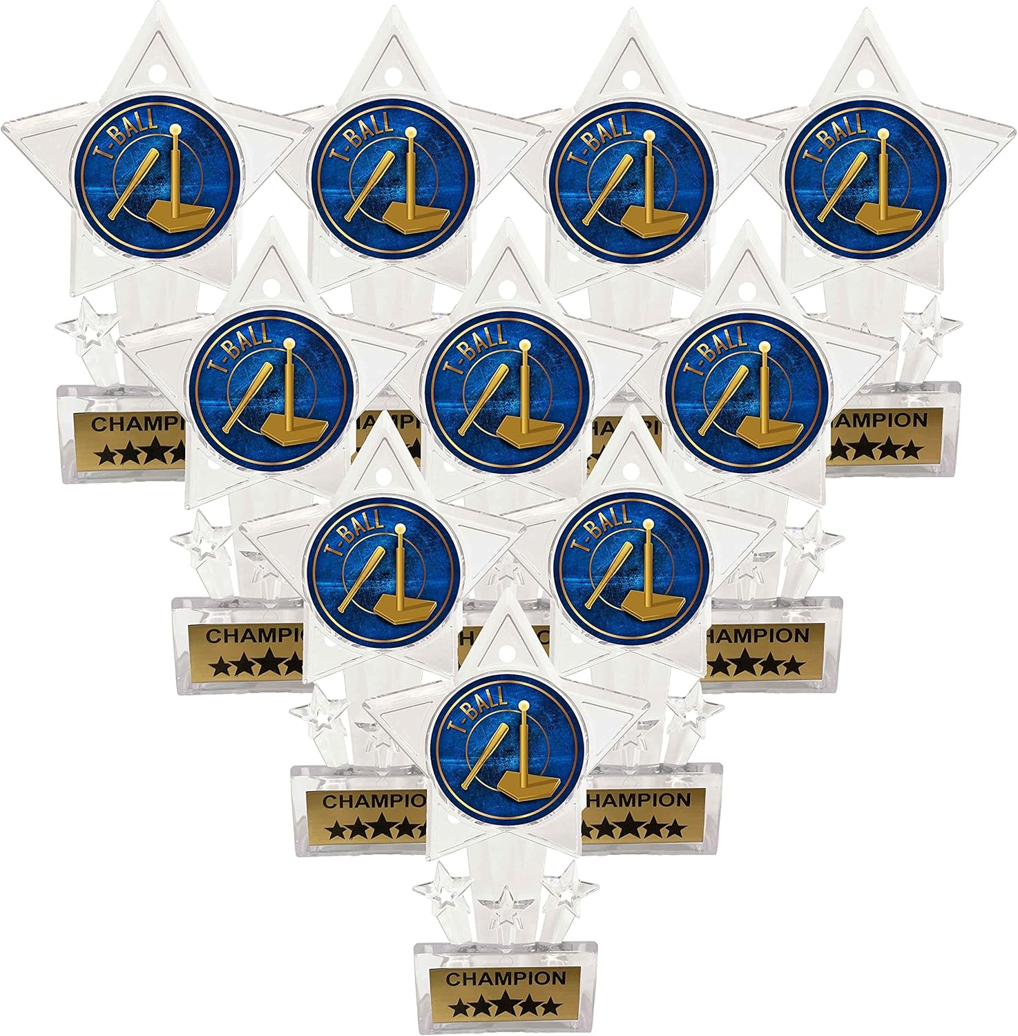Express Medals 10 Pack Acrylic Tee Ball T Trophies Champion Awards Gift Prizes Trophy 10 PK EG54