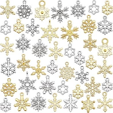 Julie Wang 100 Grams Snowflake Charms for Christmas New Year Jewelry Making Necklace Earring Bracelet Keychain Pendant Craft DIY Finding