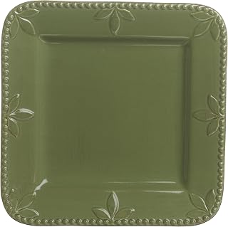 Signature Housewares Sorrento Collection 11-Inch Square Dinner Plate, Green Antiqued Finish