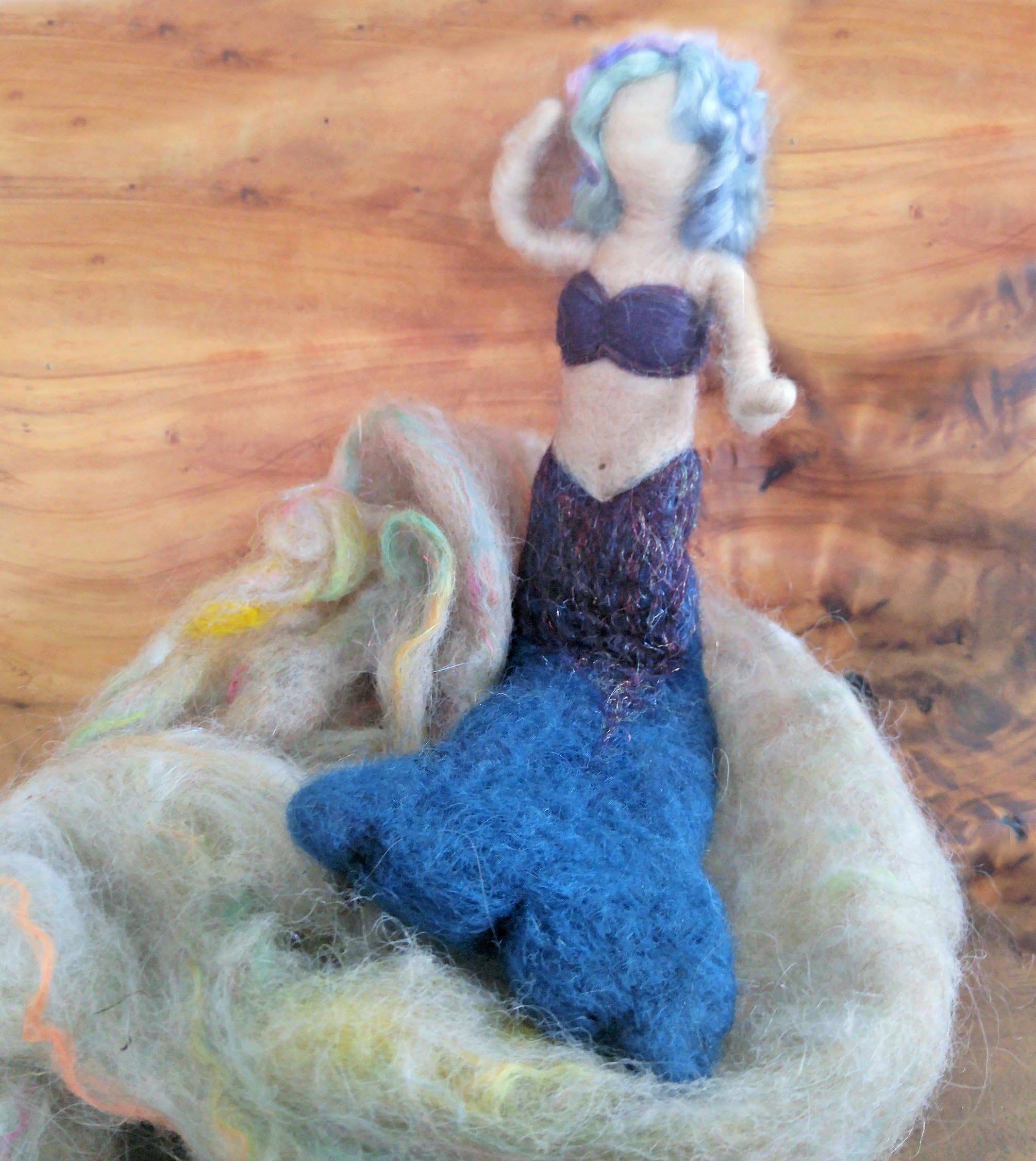 Felted Wool Poseable Mermaid Doll ~ 10 in