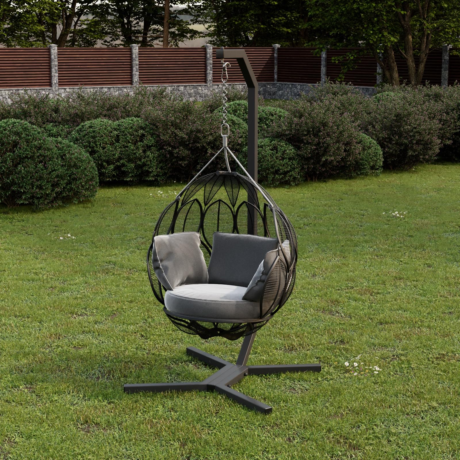 QLS Hängesessel Gestell 203 cm aus Stahl mit Haken bis 100 kg Schwarz | Robuste Stahlkonstruktion mit wetterfester Pulverbeschichtung, geeignet für Garten, Balkon, Terrasse und Innenbereich