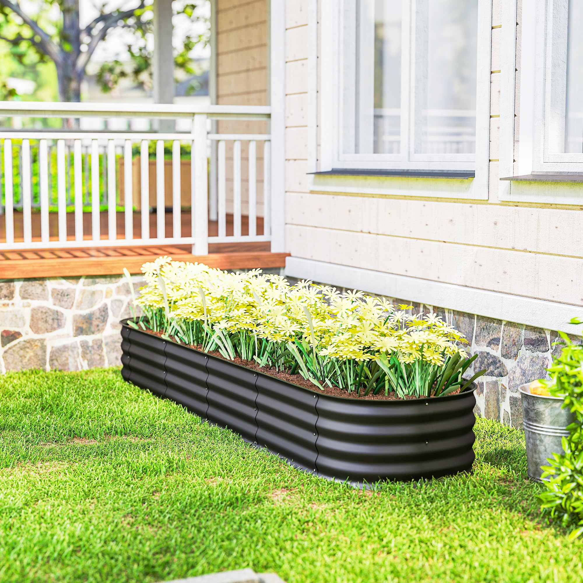 Outsunny Jardinière carré Potager de Jardin en Acier galvanisé modulable pour légumes, Plantes, Fleurs, dim. 240 x 62 x 30 cm, Gris foncé