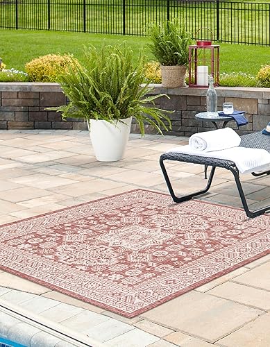 Miniatura 230 de Rugs.com Outdoor Aztec Collection Alfombra – 4 x 6 pies alfombra de tejido plano gris carbón perfecta para salas de estar, grandes comedores, planos