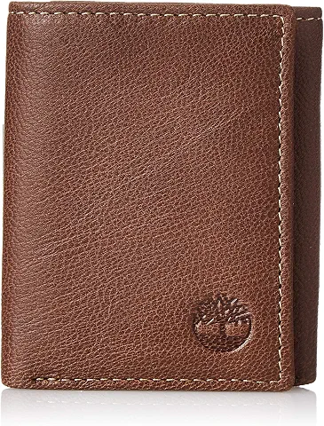 Timberland Carteira masculina de couro genuíno com bloqueio de RFID com três dobras, Marrom, tamanho nico