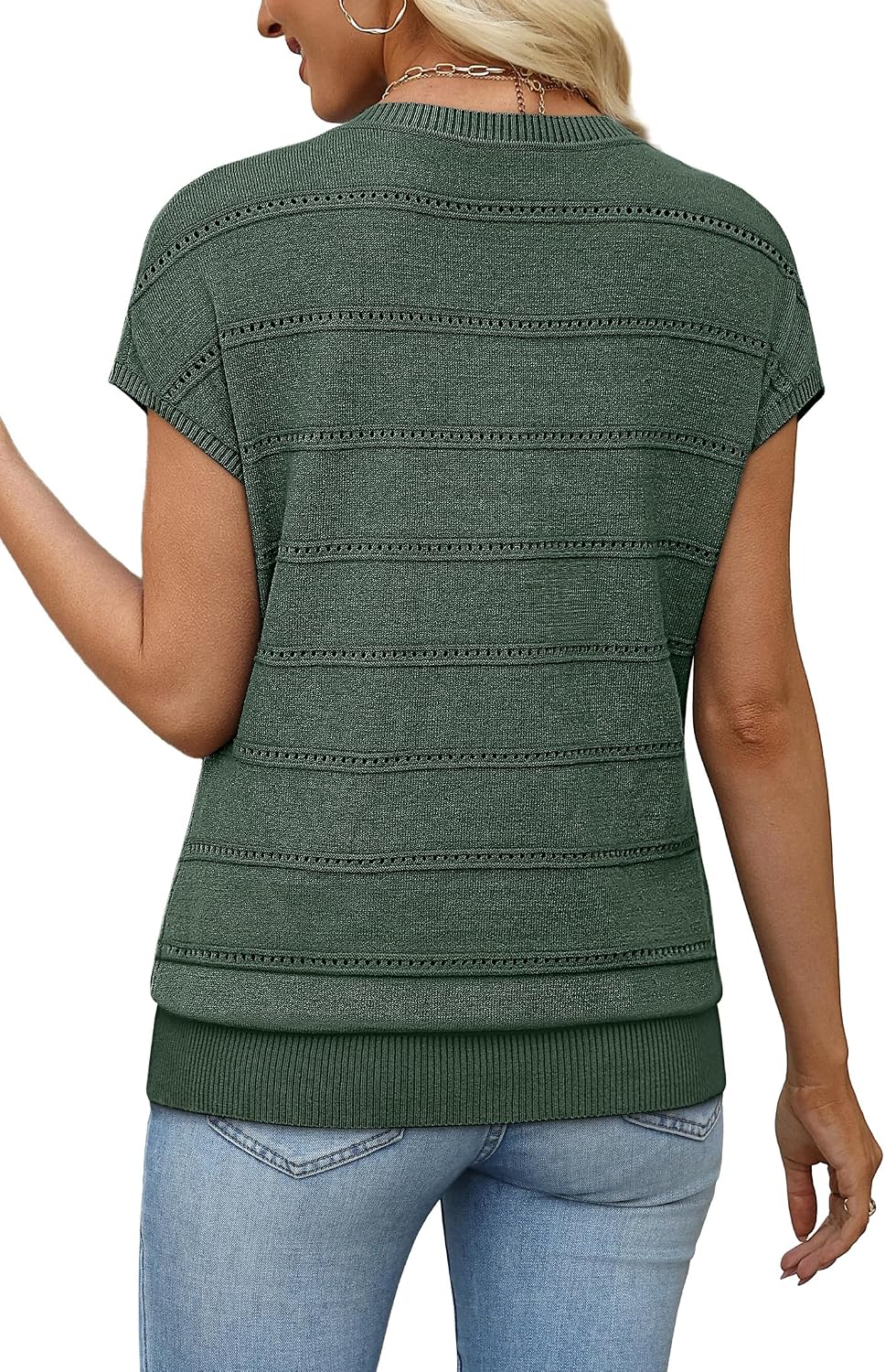 WIHOLL Short Sleeve Sweater for Women V Neck Trendy Summer Tops 2026 Spring Fashion Clothing Business Casual Outfits