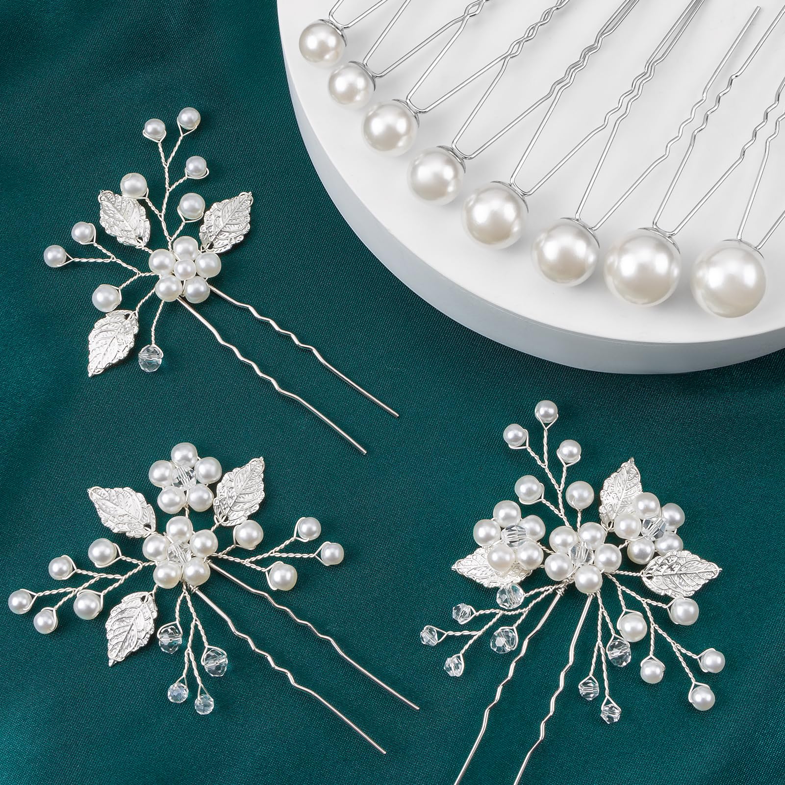 Kiiwah 11 Pezzi Forcine Capelli Sposa, Accessori Capelli Sposa con Perle Eleganti per Donne Ragazze Festa (Argento)