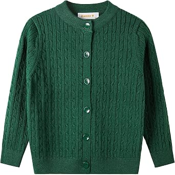 Danny D Boys & Girls Solid Knit Cable Cardigan Sweater Round Neck Long Sleeve Button Up School Warm Tops Coat