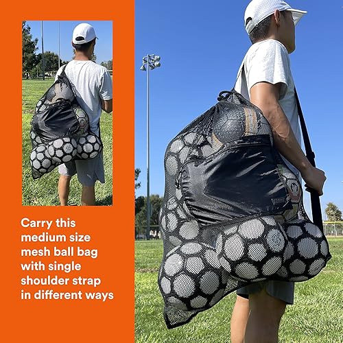 Miniatura 7 de Fitdom Bolsa de malla extra grande y resistente. Lo mejor para pelota de fútbol, deportes acuáticos, ropa de playa, equipos de natación. Correa de