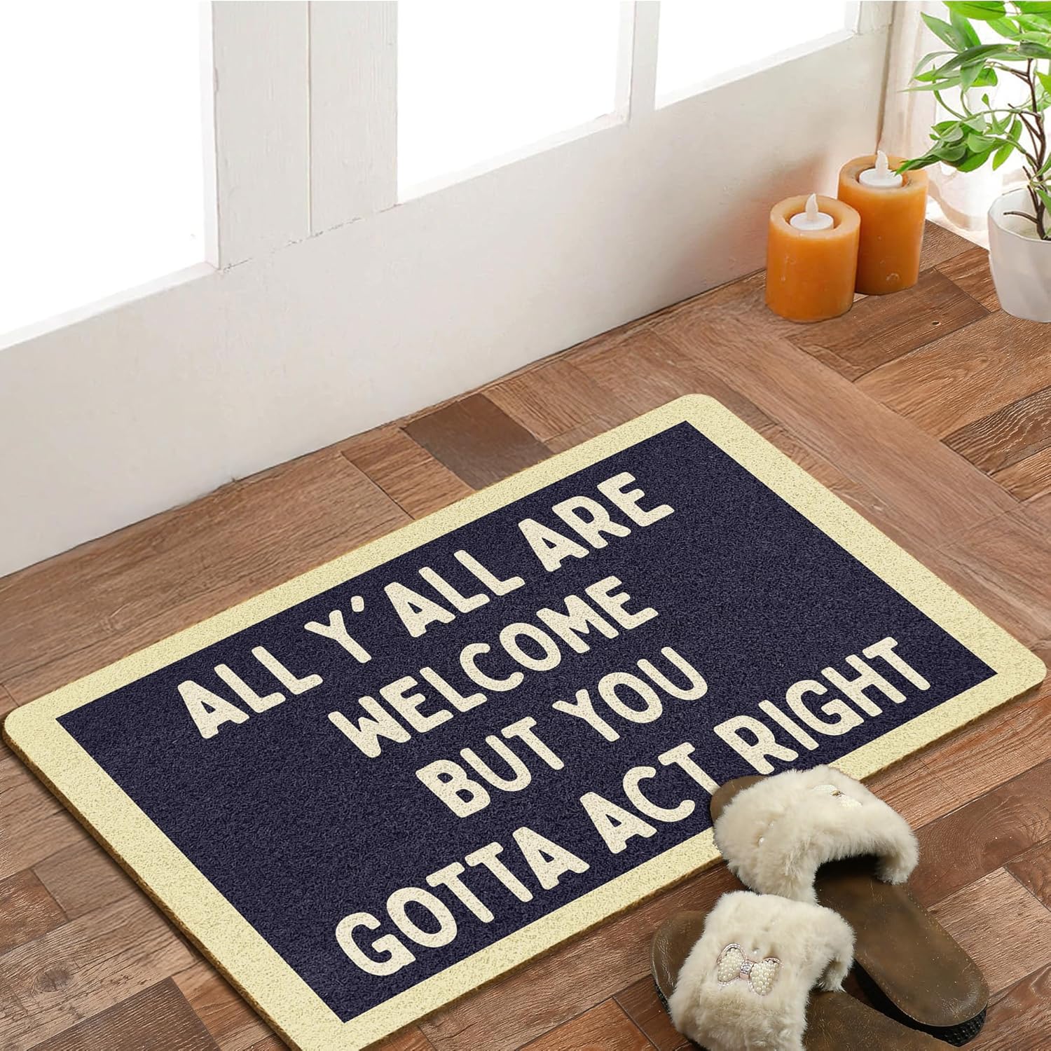 Funny Welcome Coir Door Mats Outdoor, All Y'all Are Welcome But You Gotta Act Right Front Door Mat Outside Entrance, Funny Doormat Outdoor Indoor Entrance for School Home Entryway Decor, 17x30in