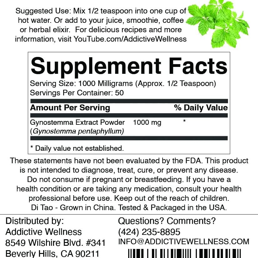 Addictive Wellness Gynostemma Leaf Extract Powder - Pure & Potent Jiaogulan Adaptogen for Energy, 1 Packet - Image 2