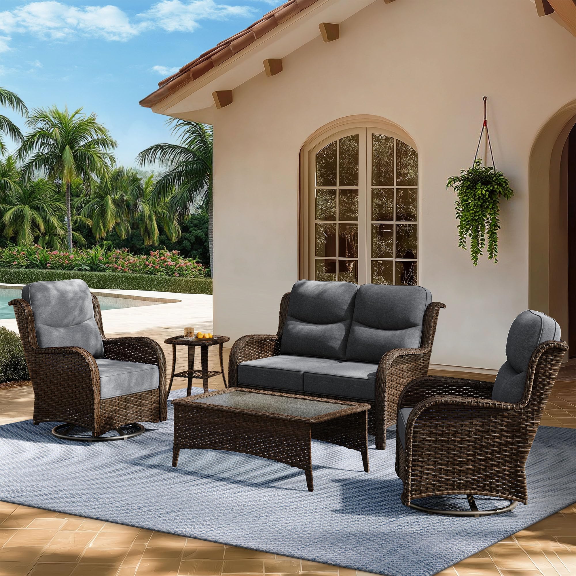 HILLGA Luxury Outdoor Patio Furniture Set with 6-Inch Thick Cushions
