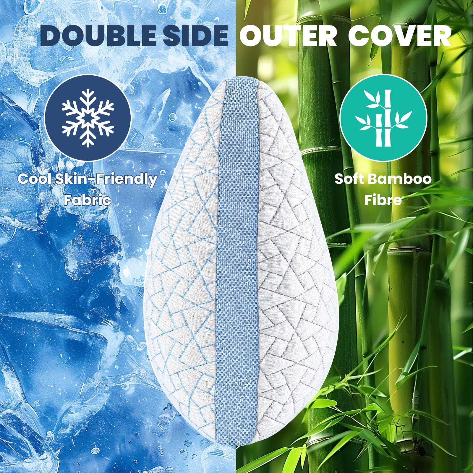 A-Pce Cuscino Memory Foam Regolabile, con Supporto Collo, Misura Queen*2 | Curva Ergonomica, Altezza/Fermezza Regolabile, Rivestimento Reversibile Lavabile, Lato Bambù & Lato Fresco, OEKO-TEX