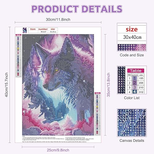 Miniatura 3 de EOBROMD Kit de pintura de diamante de lobo morado para adultos, kits de pintura de diamante 5D para principiantes, pintura de bricolaje con puntos