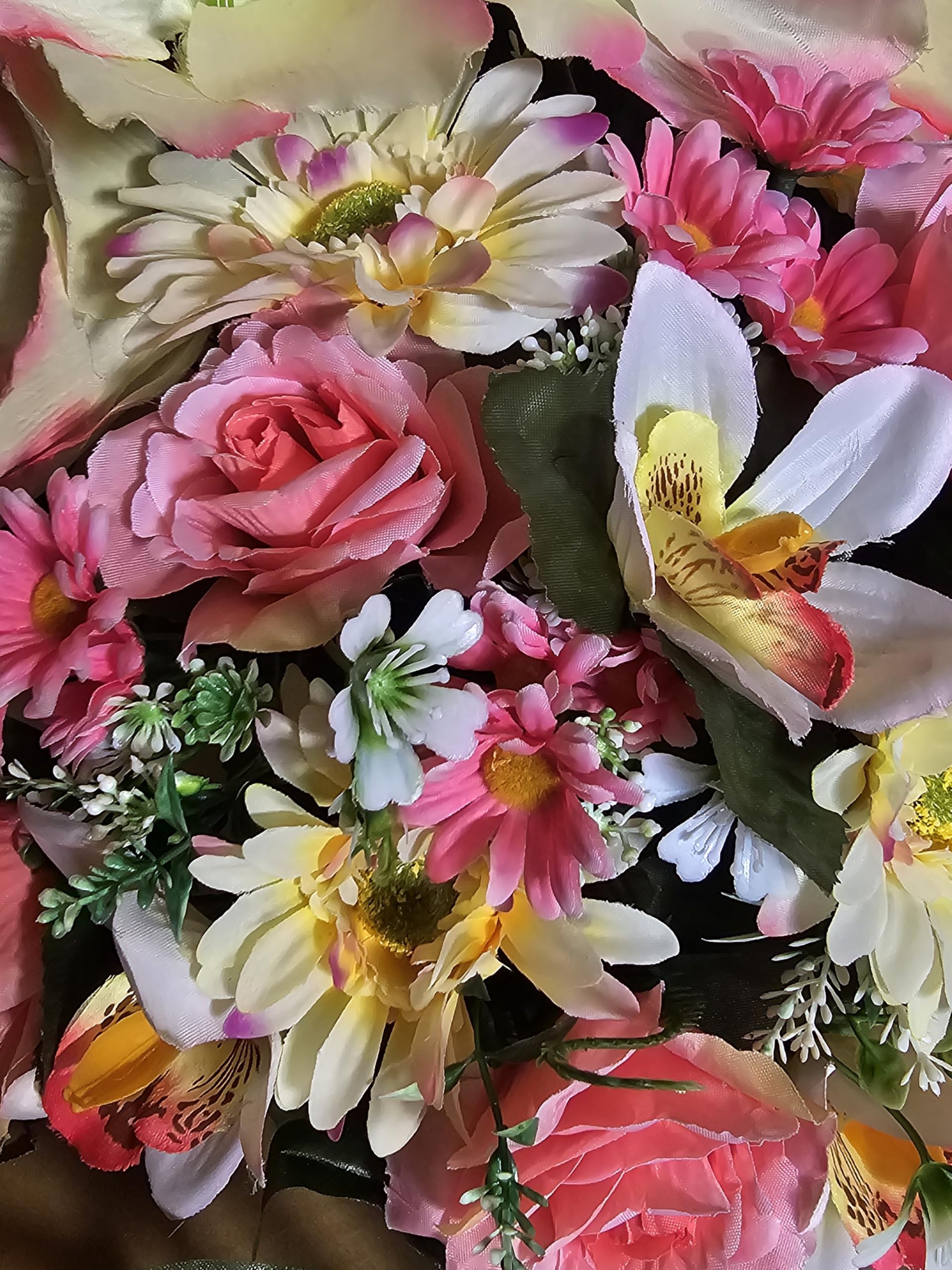 DRW Centro de Flores Artificiales Cementerio, Iglesia Bodas sepulturas Rosa Fucsia con gladiolos Rosas y orquideas 63x46x73 cm