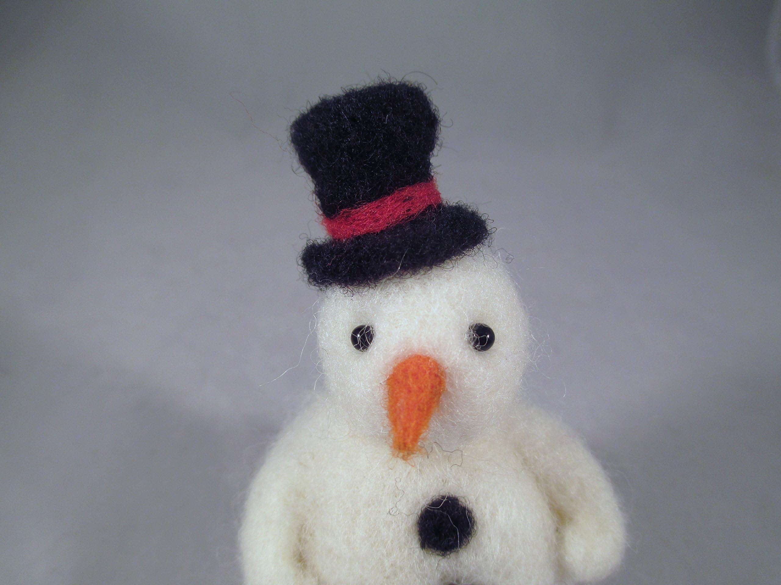 Handmade Needle Felted Snowman Collectible Wool Fiber Sculpture