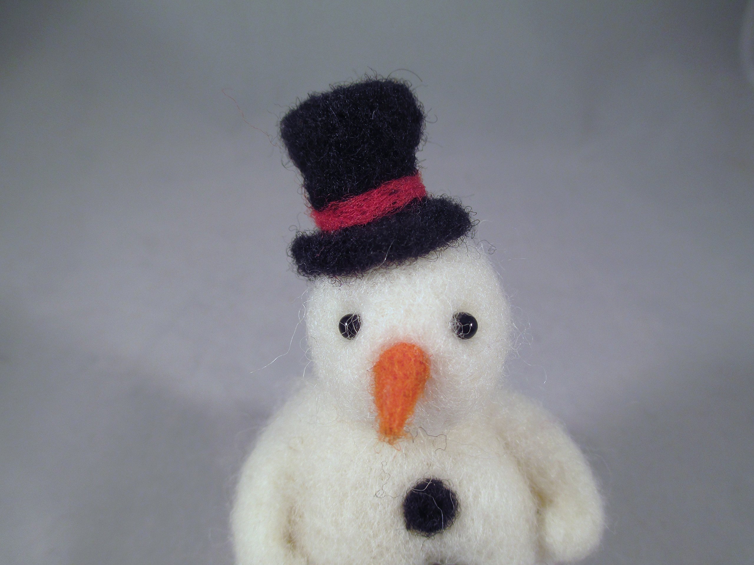Handmade Needle Felted Snowman Collectible Wool Fiber Sculpture