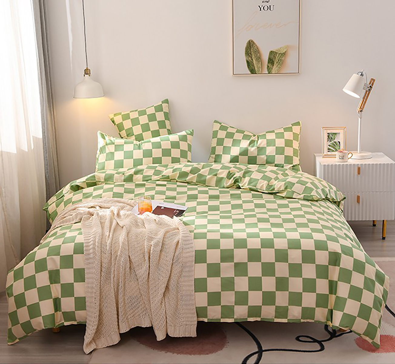 Castle Fairy Miner Grid Comforter Set Full Size 3 Pcs,Game