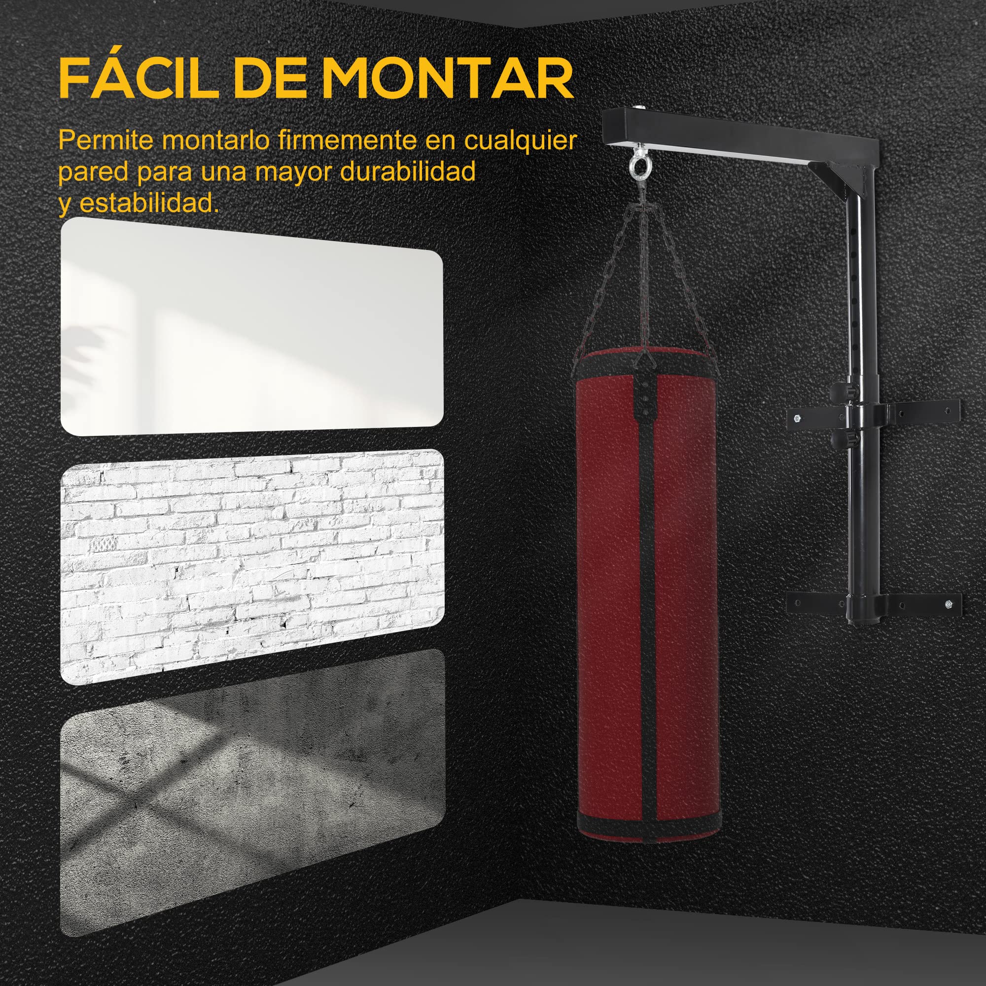 HOMCOM Soporte de Pared para Saco de Boxeo Altura Ajustable 60-88 cm Carga Máx. 100 kg Negro
