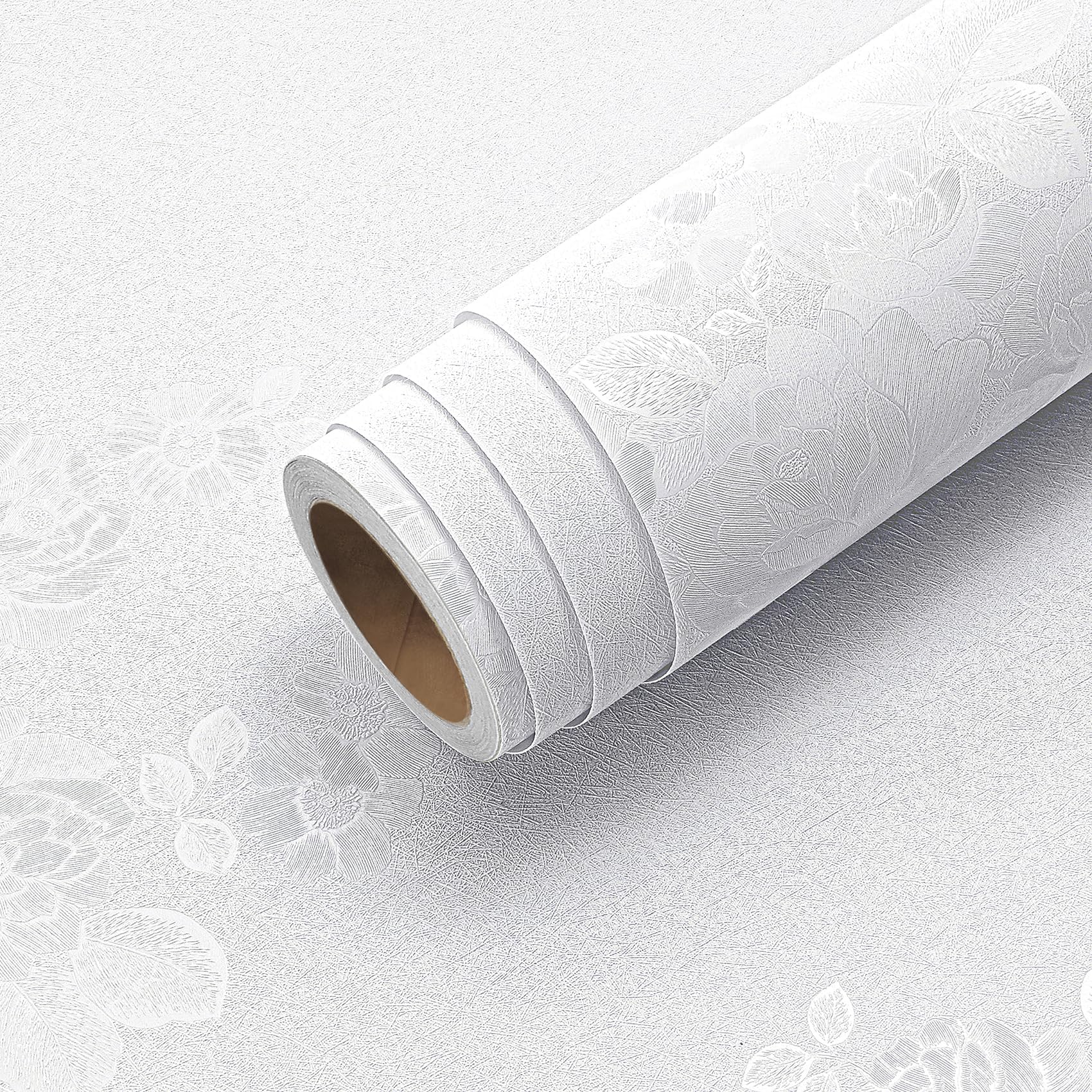 Papier peint floral blanc pour salle de bain et cuisine Livelynine 40cmx10m
