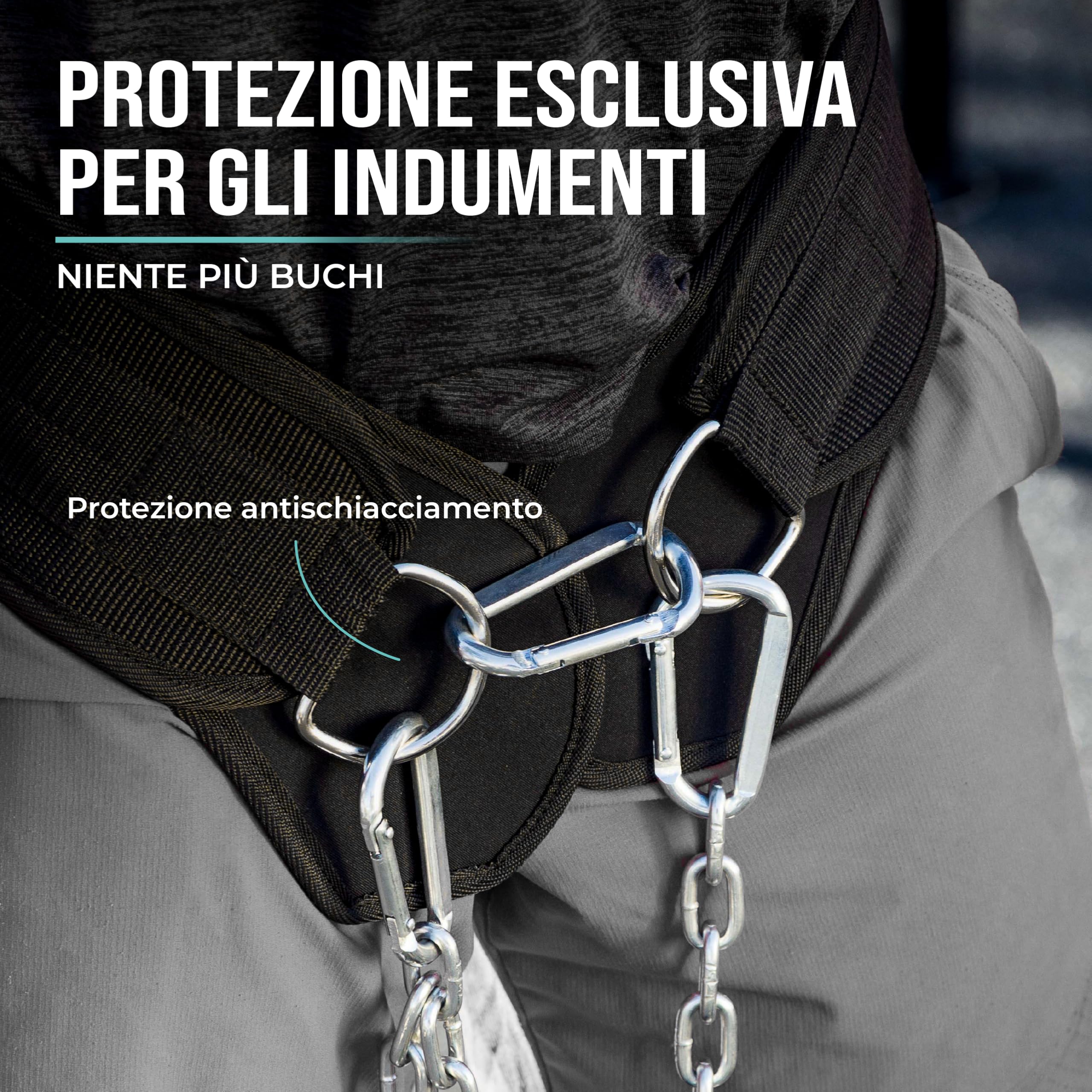 PULLUP & DIP Cintura Zavorra Cintura per Sollevamento Pesi per Aumentare la Muscolatura, Cintura per Dip con Catena d'Acciaio e 3x Moschettoni, Cintura Palestra per Calisthenics e Allenamento