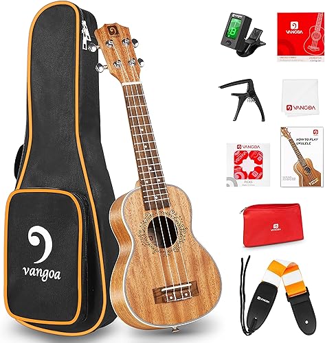 Ukelele de caoba soprano de 21 pulgadas, ukelele acústico profesional de cuatro cuerdas de madera hawaiana Uke kit para principiantes para niños,