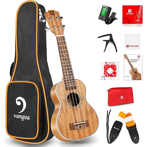 Ukulele Soprano Mahogany 21 Inch Professional Acoustic Ukelele Four String Wooden Hawaiian Uke Beginner Kit for Kids Students Starter Kit, by Vangoa