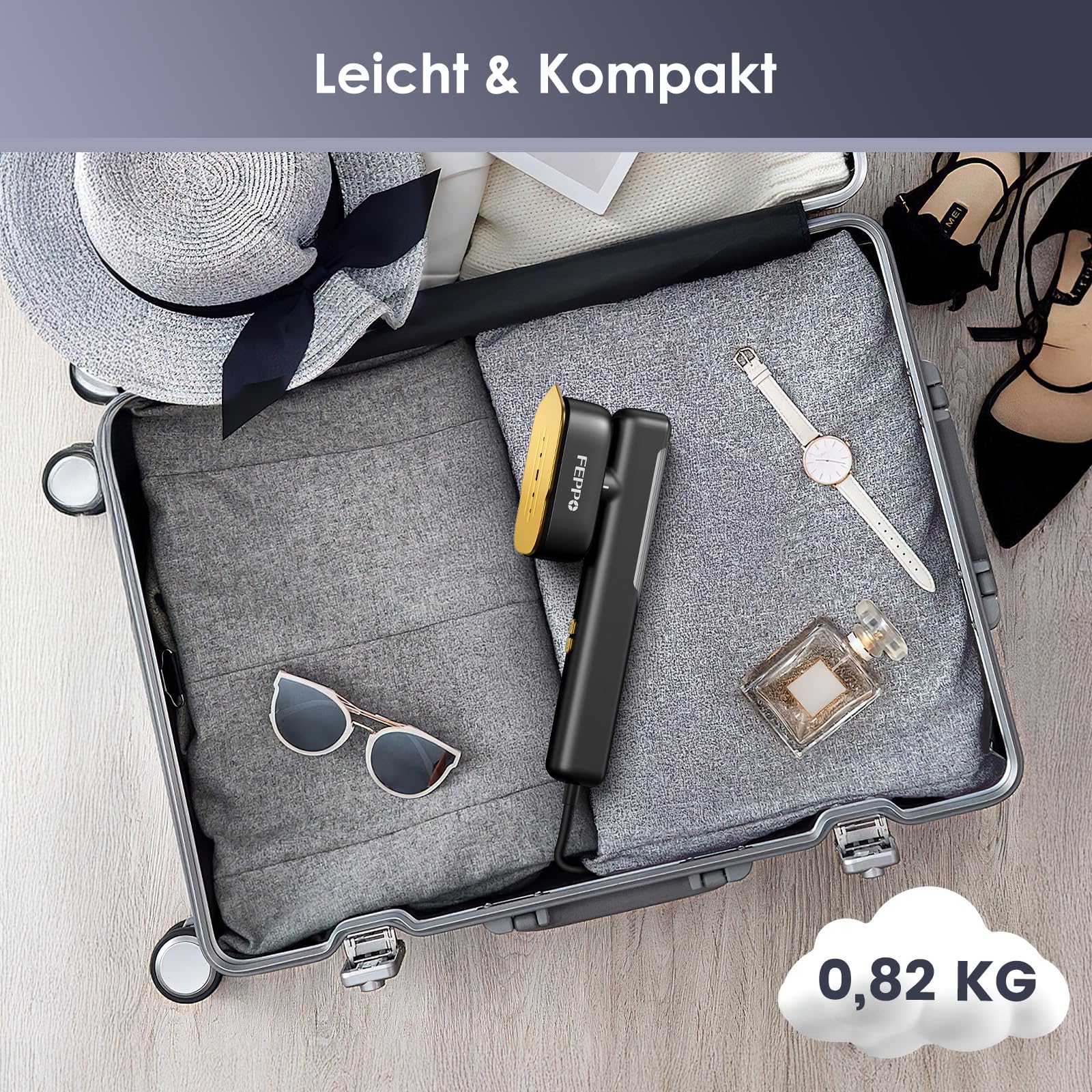 FEPPO Steamer Dampfglätter, 110-240V Dual Voltage Reise Dampfglätter, 2 in1 Tragbarer Handheld Steamer &Dampfbügeleisen, 15s Schnellaufheizung, 1100W Dampfbürste für Globale Reise &Urlaub