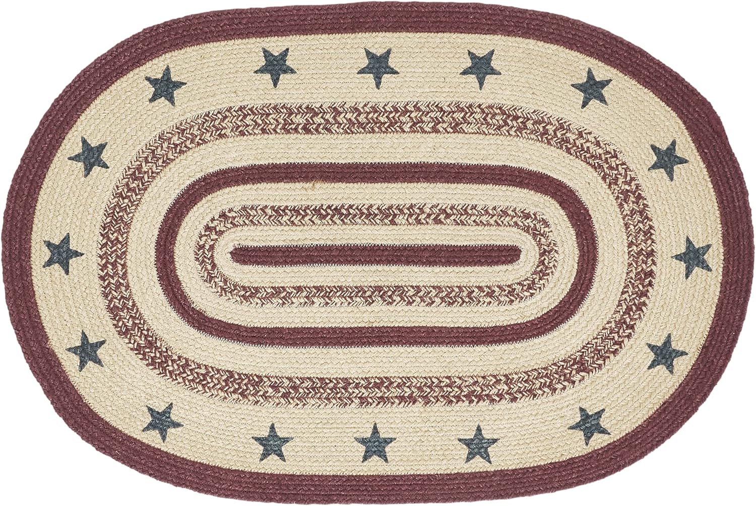 VHC Brands Potomac Jute Rug Oval Stencil Stars w/Pad 36x60