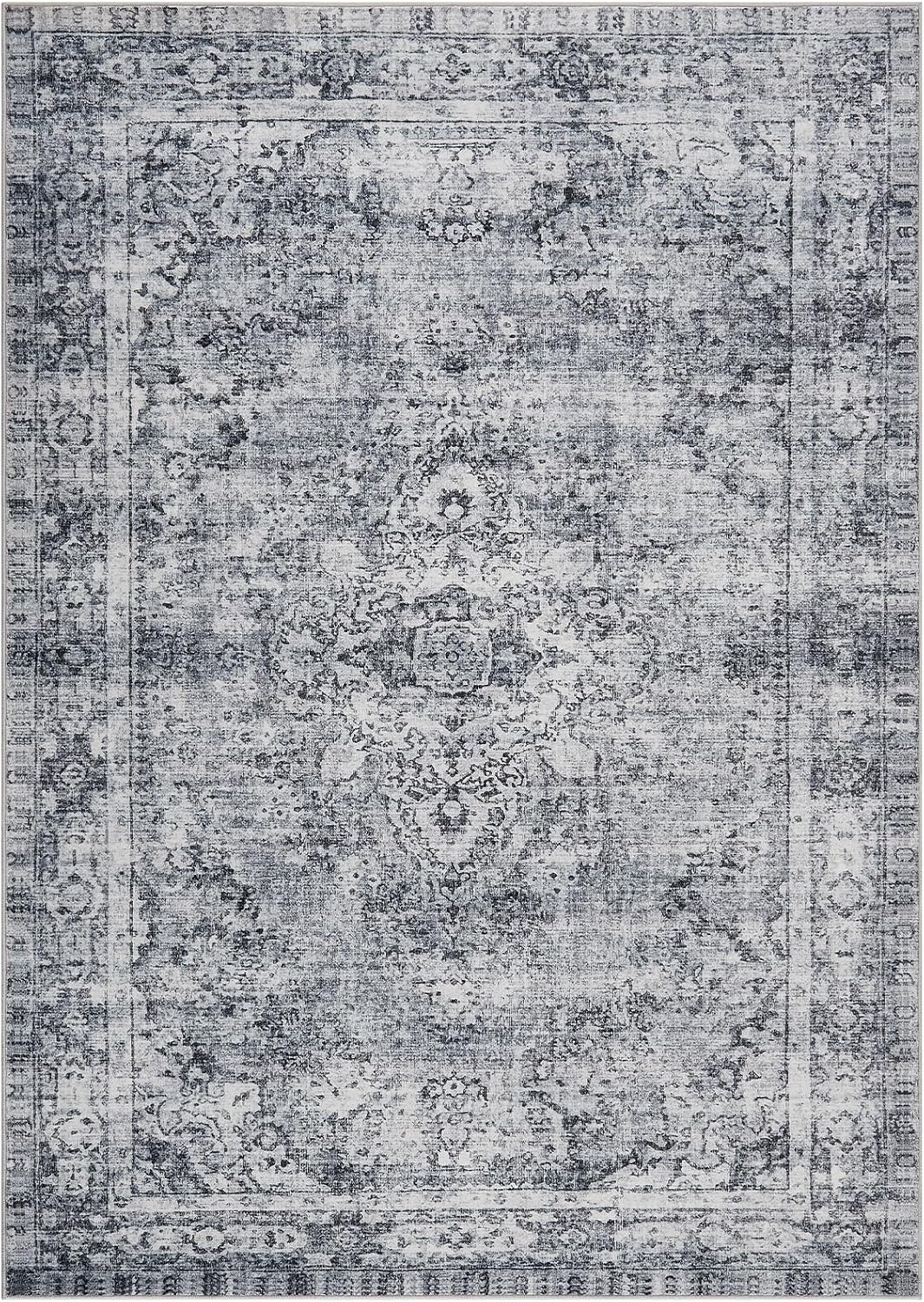 GarveeHome Vintage Washable Rugs Living Room, Short Pile Area Carpet for Outdoor Modern Vintage Rugs Classic Non Slip Carpet for Bedroom Home Decor Office Carpet 8 * 10ft