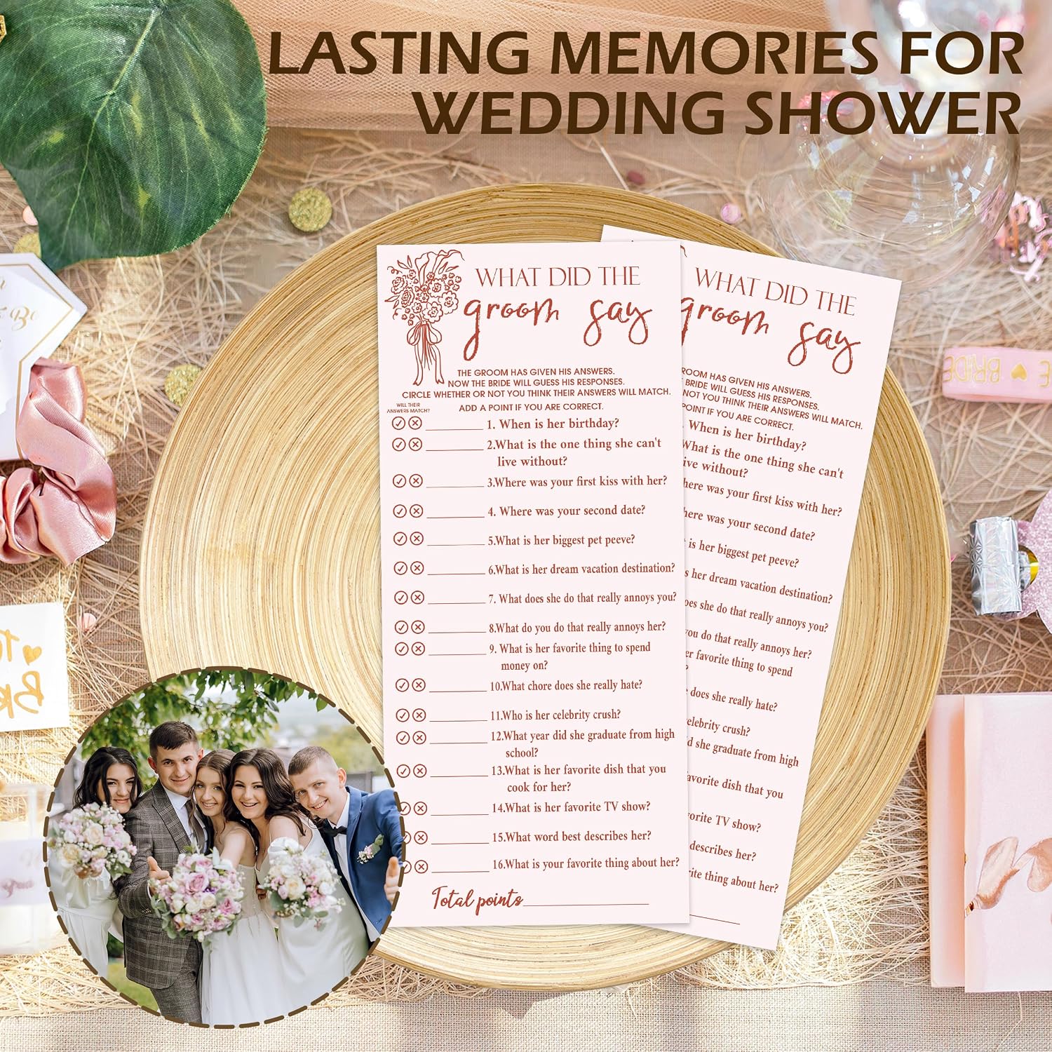 Pink Bridal Shower Game, What Did The Groom Say for Wedding Showers, Engagement Bachelorette Party, 25 Game Cards with 1 Answer Card, Bridal Party for Decorations Supplies (4 x 9 inches) A07