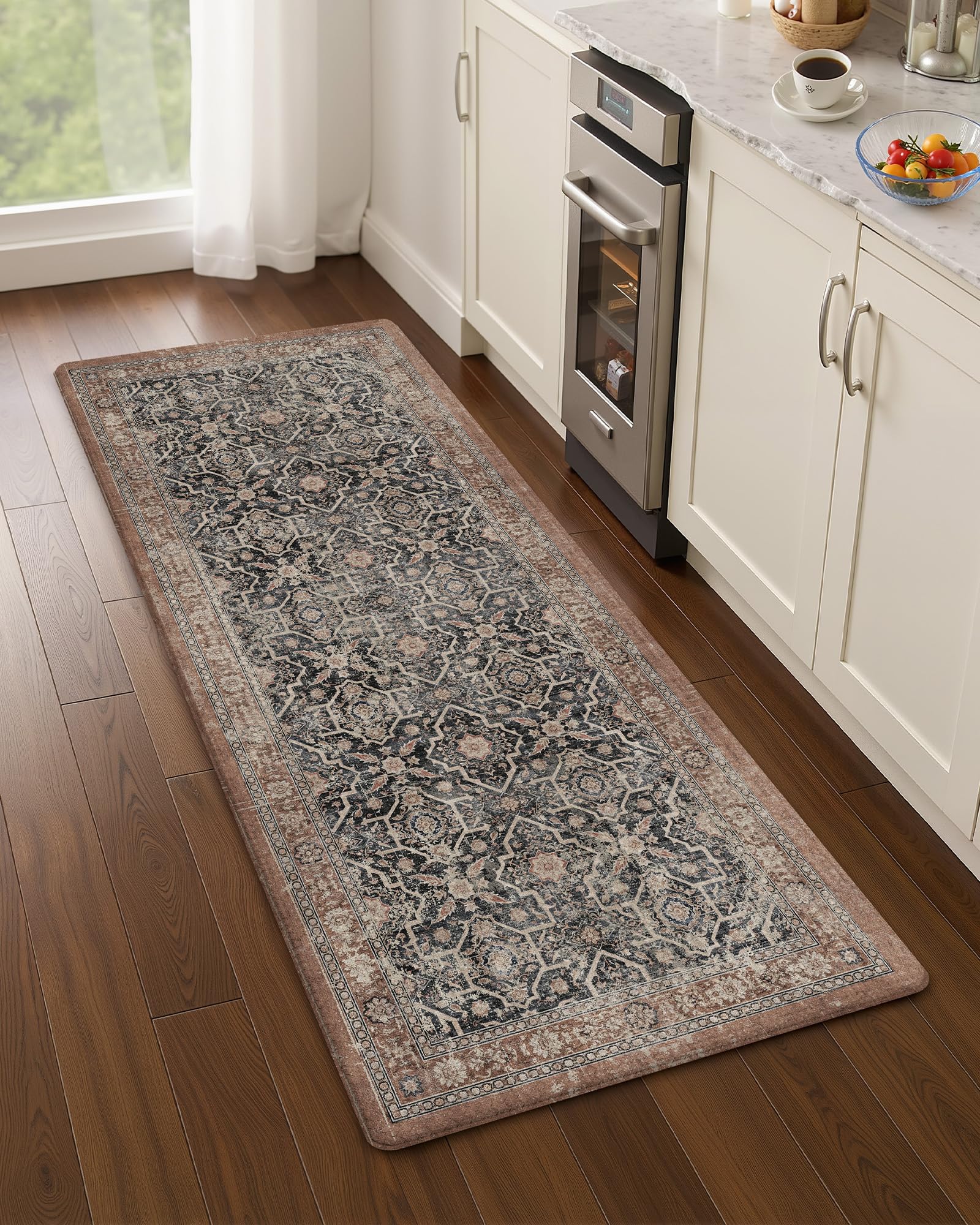 Alfombra cocina vintage boho con cojín antifatiga premium de alta densidad de 60x150cm