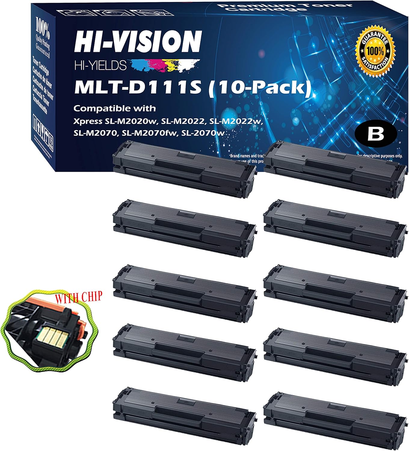 (10 Packs, Black) Compatible MLT-D111S Toner Cartridge Replacement for Samsung 111S, Use in SL-M2020W SL-M2022 SL-M2022W M2070 SL-M2070FW SL-M2070W Printers, Sold by HI-VISION HI-YIELDS