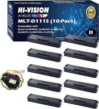 10 Packs, Black Compatible MLT-D111S Toner Cartridge Replacement for Samsung 111S, Use in SL-M2020W SL-M2022 SL-M2022W M2070 SL-M2070FW SL-M2070W Printers, Sold by HI-VISION HI-YIELDS