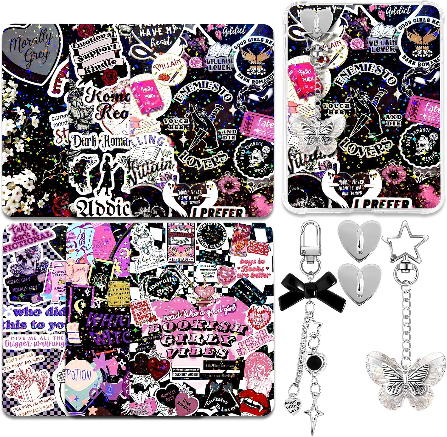 6Pcs Inserts for E-Reader Clear Case, 2Pcs Phone Charm Bracelets