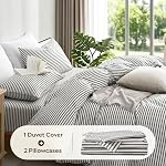 JELLYMONI 100% Coton naturel 3pcs Ensembles de housses de couette rayée, housse de crique blanche à rayures grises & Cravates d'angle (taille de la reine)