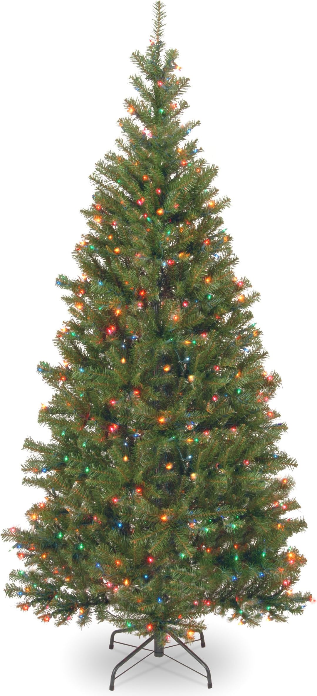 National Tree Company Pre-Lit Artificial Slim Christmas Tree, Green, Aspen Spruce, Multicolor Lights, Includes Stand, 6.5 Feet