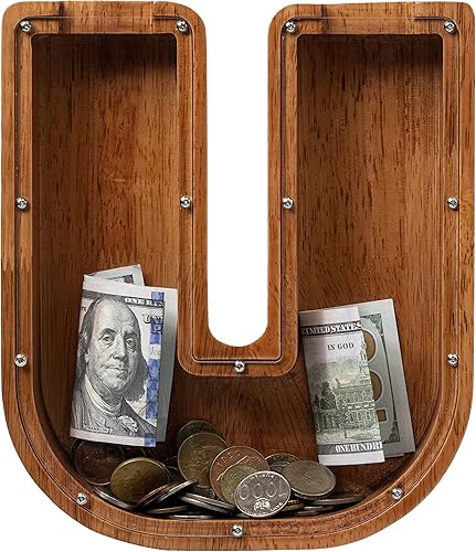 Vista 83 de Alcancía para niños y niñas, alcancía de madera con letra grande del alfabeto con inicial C, banco de monedas, regalos divertidos para cumpleaños