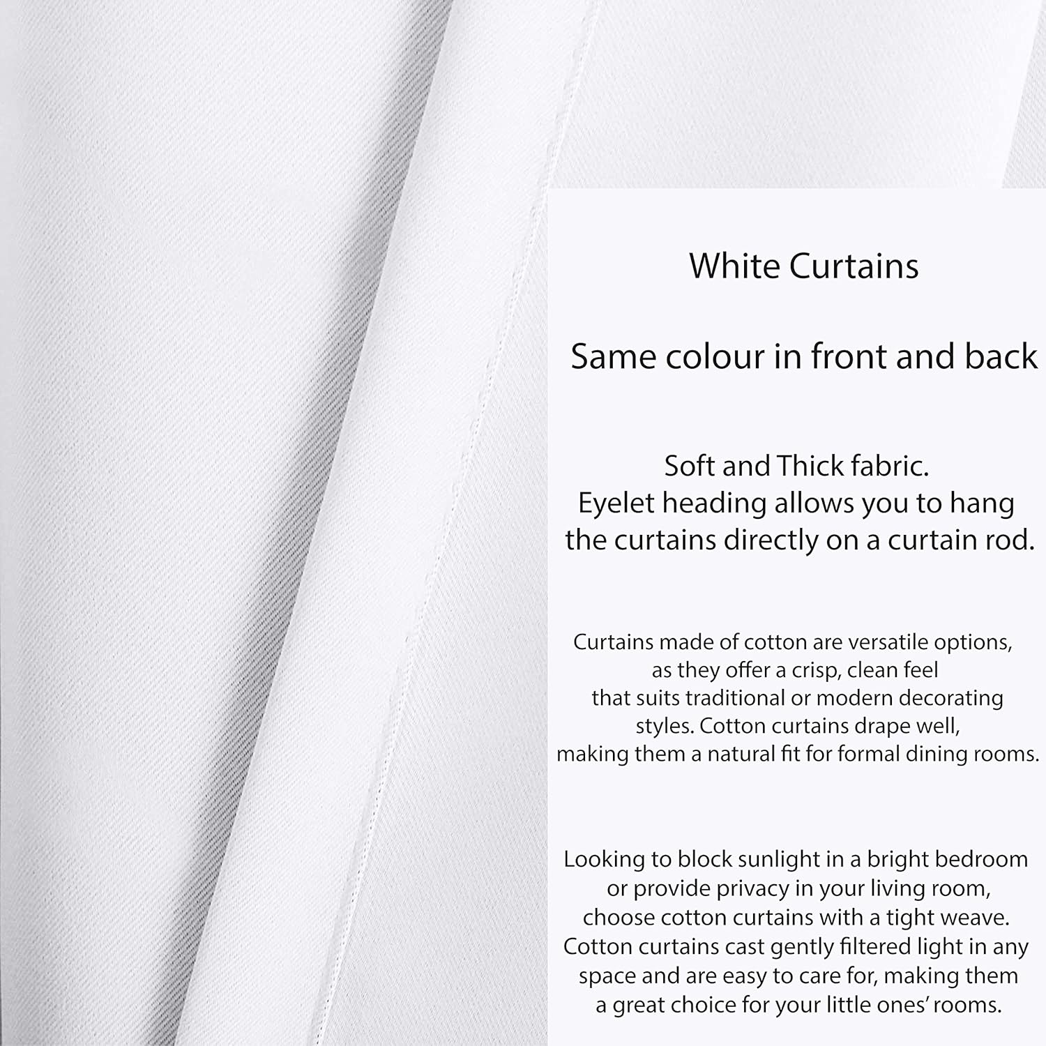 Tiny Break White Cotton Curtains - Solid & Thick Window Curtains 45 Inch Long, Made of 100% Cotton, Grommet Top, Moderate Room Darkening Bedroom & Living Room Drapes - 55 x 45 Inch - Set of 2